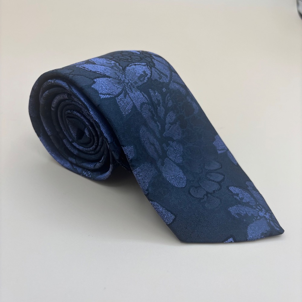 Oscar de la Renta Mens Blue Floral Jacquard Silk Blend Necktie Formal Business